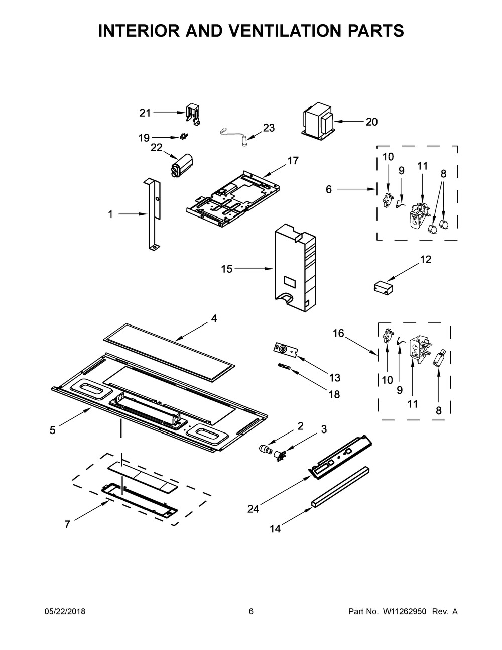 Interior And Ventilation Parts Diagram and Parts List for IMH172FS2  Whirlpool Microwave