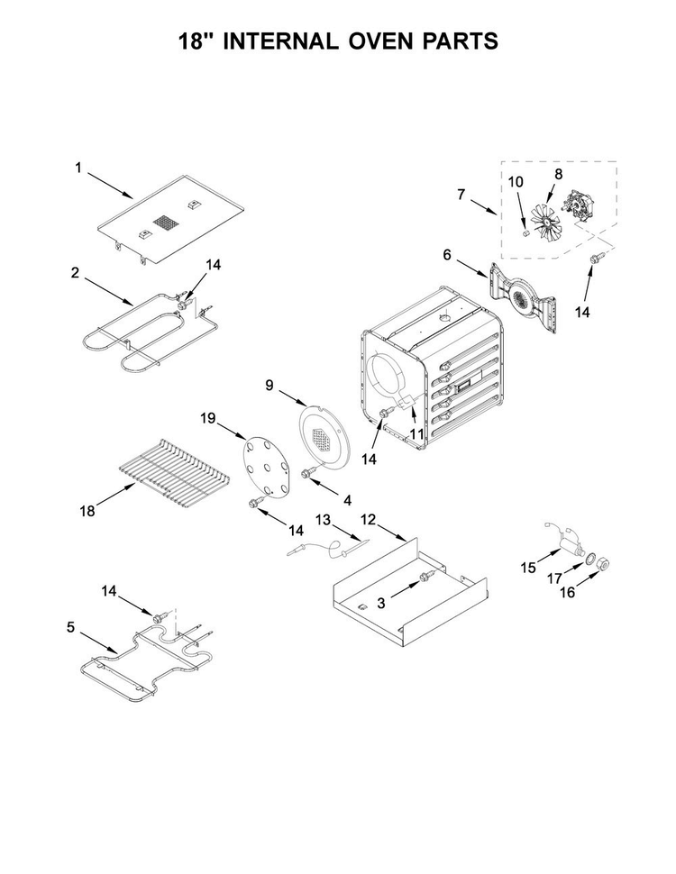 18" Internal Oven Parts Diagram and Parts List for KDRS483VSS04  KitchenAid Range