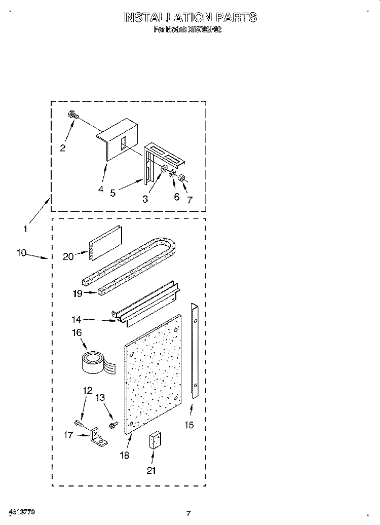 INSTALLATION Diagram and Parts List for X05002F02  Roper Air Conditioner