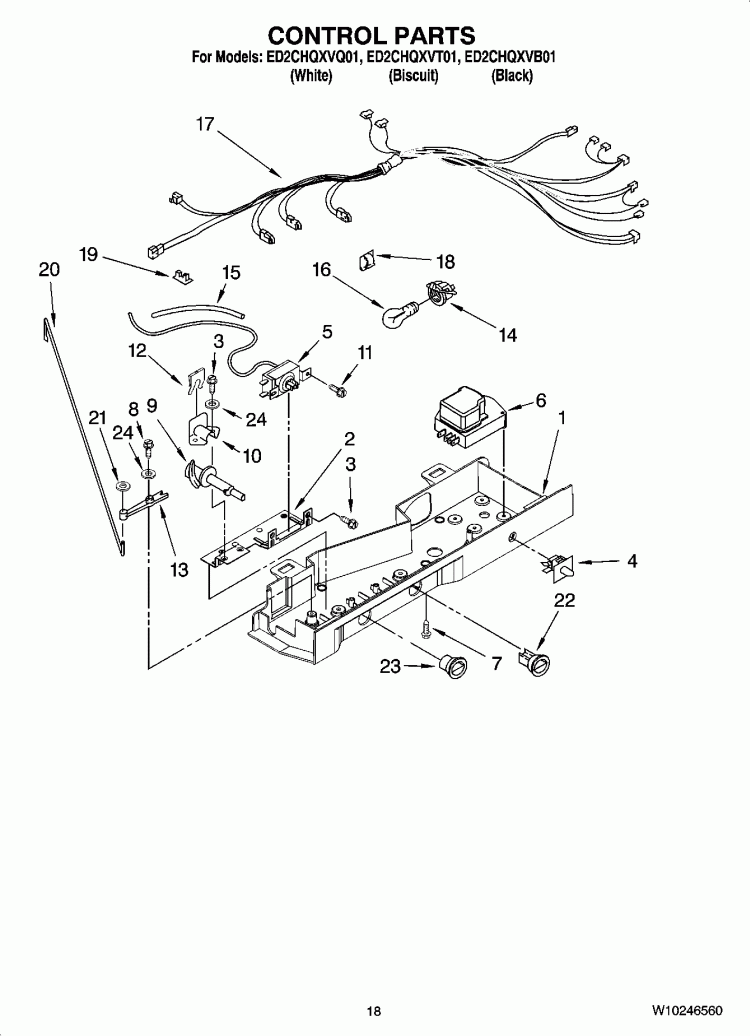 CONTROL PARTS Diagram and Parts List for ED2CHQXVB01  Whirlpool Refrigerator