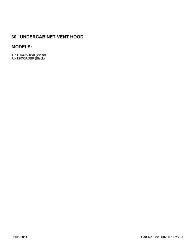 Cover Sheet Diagram and Parts List for UXT2030ADB0  Whirlpool Range Hood