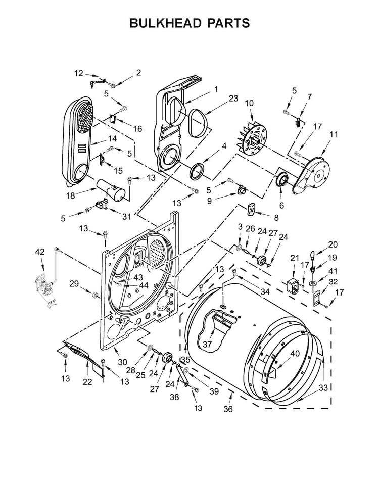 Bulkhead Parts Diagram and Parts List for 11075232610  Kenmore Dryer