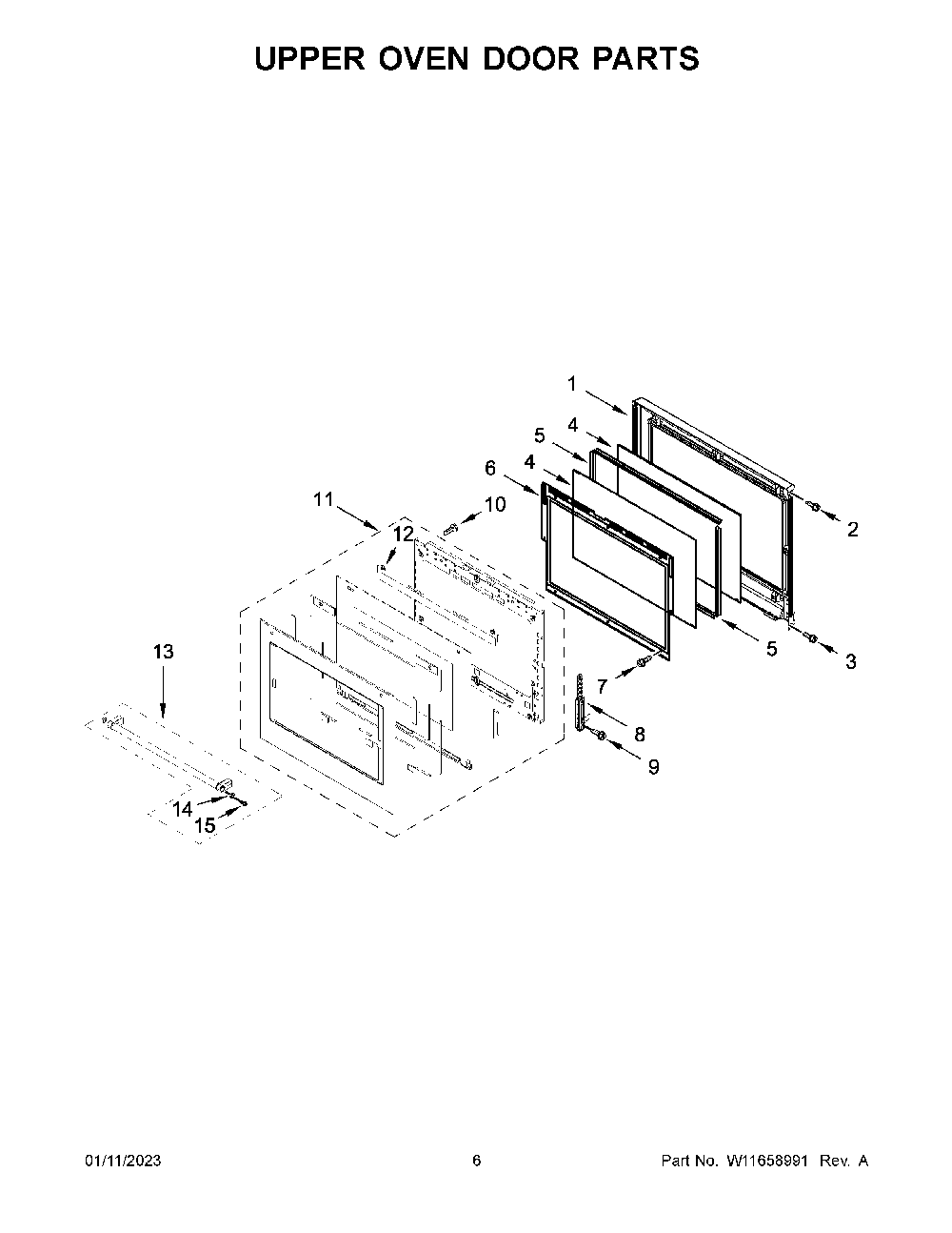 Upper Oven Door Parts Diagram and Parts List for KODE507ESS21  KitchenAid Wall Oven