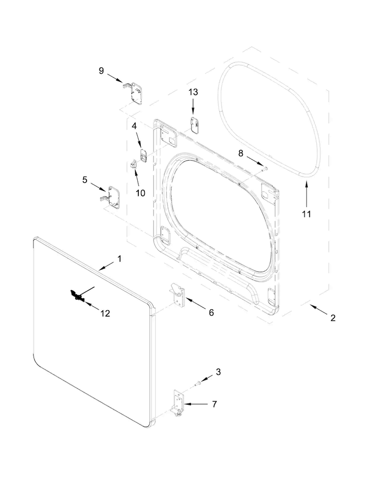 Door Parts Diagram and Parts List for WED8500DC2  Whirlpool Dryer