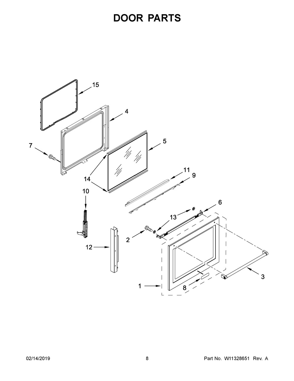 Door Parts Diagram and Parts List for YKFEG510ESS3  Whirlpool Range