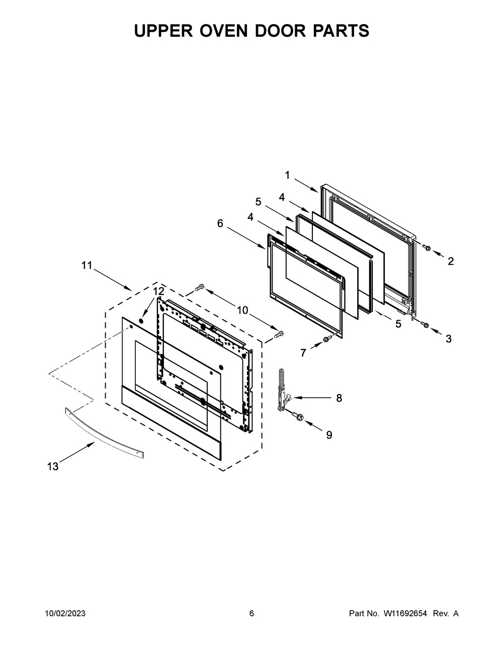 Upper Oven Door Parts Diagram and Parts List for WOED5030LB01  Whirlpool Wall Oven