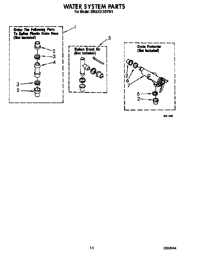 Water System Diagram and Parts List for 6MAX5133VW1  Whirlpool Washer