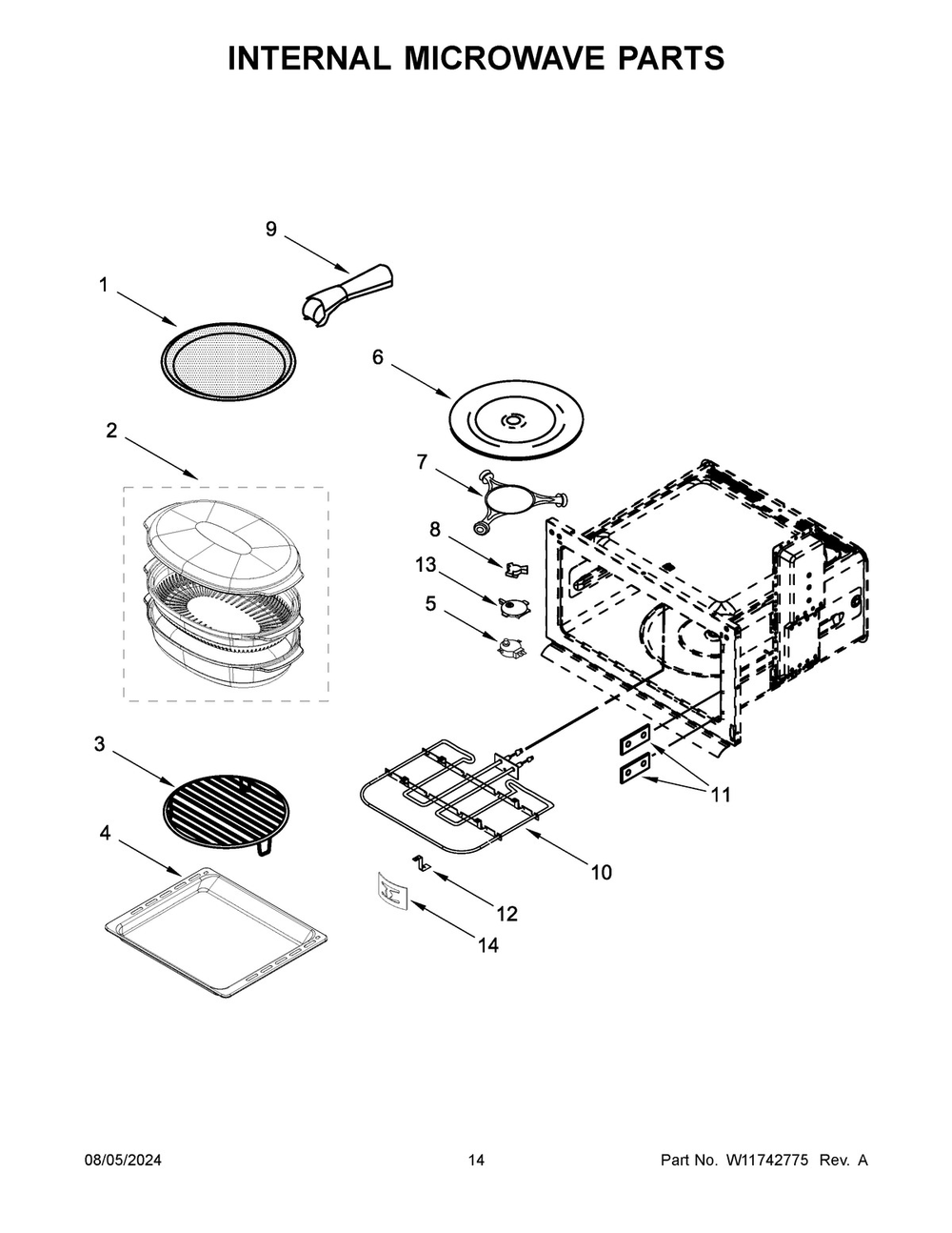 08 - Internal Microwave Parts Diagram and Parts List for KOEC430RSS00  Whirlpool Microwave Oven Combo