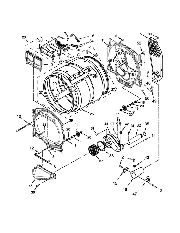 Bulkhead Parts Diagram and Parts List for WGD8500DC1  Whirlpool Dryer