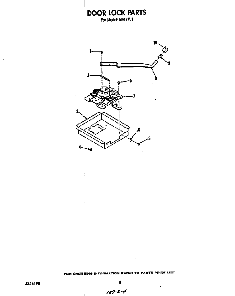 Door Lock Diagram and Parts List for N9157*1  Roper Range