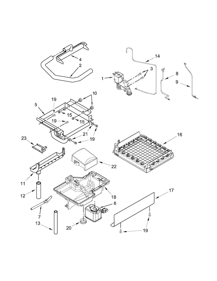 Evaporator, Grid, And Water Parts Diagram and Parts List for KUIC18PNZS0  KitchenAid Ice Maker