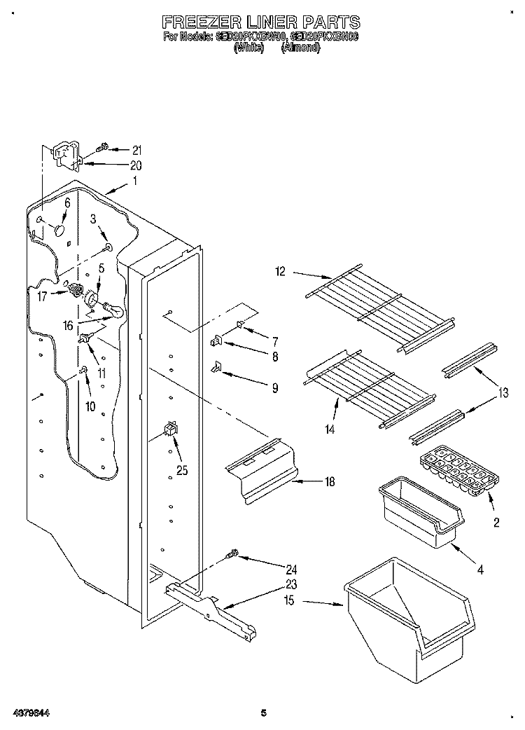 FREEZER LINER Diagram and Parts List for 6ED20PKXBW00  Whirlpool Refrigerator