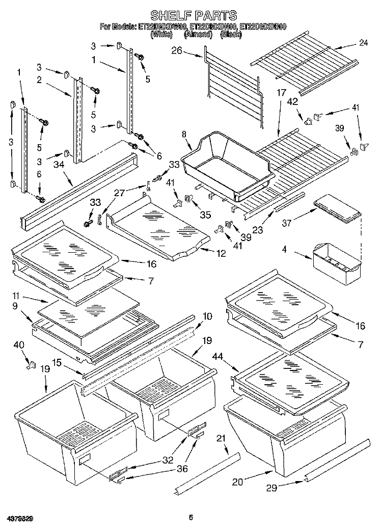SHELF Diagram and Parts List for ET22DMXDW00  Whirlpool Refrigerator
