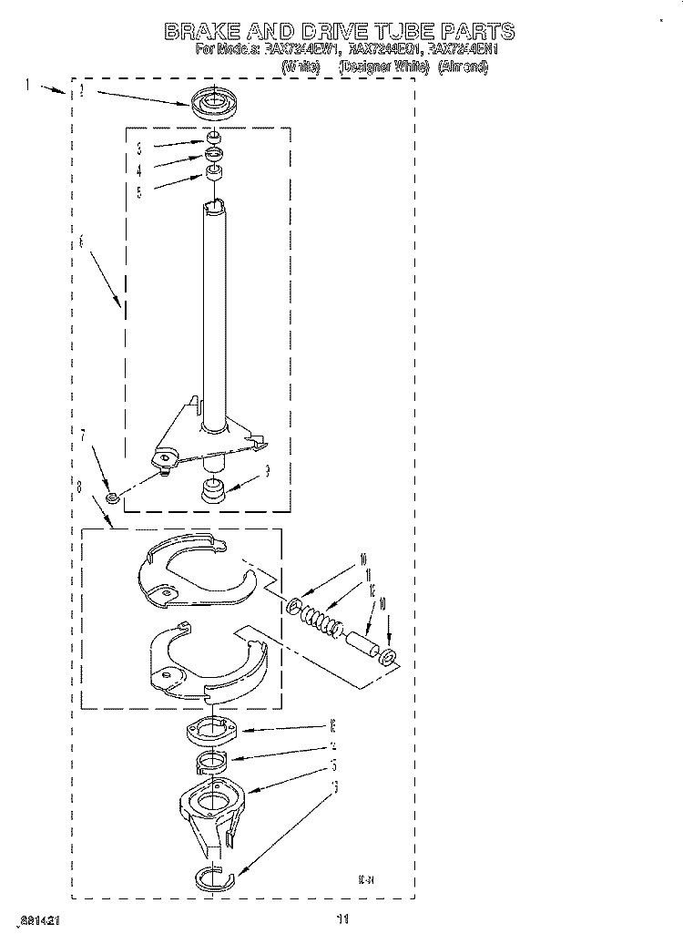 BRAKE & DRIVE TUBE Diagram and Parts List for RAX7244EQ1  Roper Washer