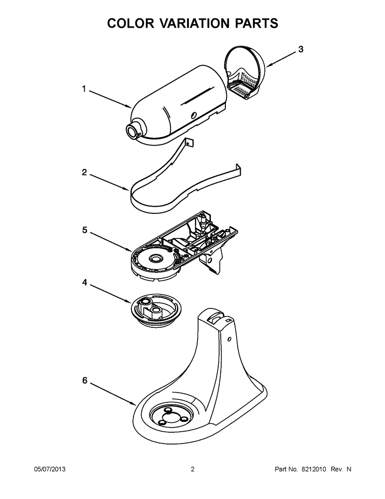 COLOR VARIATION PARTS Diagram and Parts List for 4KSM150PSGR0  KitchenAid Mixer