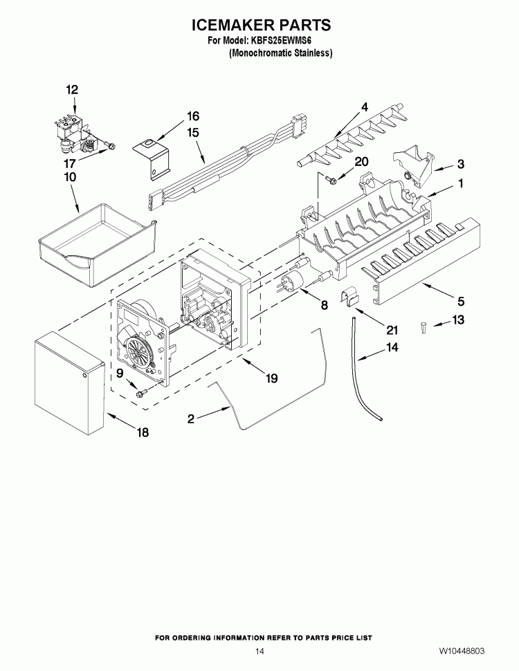 ICEMAKER PARTS Diagram and Parts List for KBFS25EWMS6  KitchenAid Refrigerator