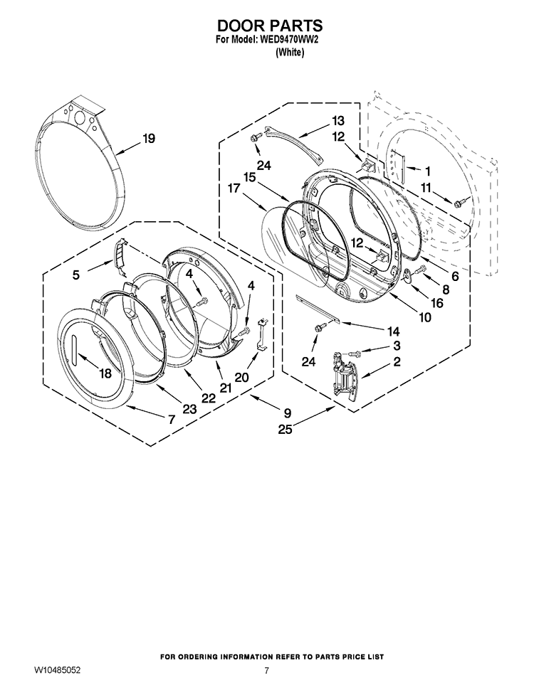DOOR PARTS Diagram and Parts List for WED9470WW2  Whirlpool Dryer
