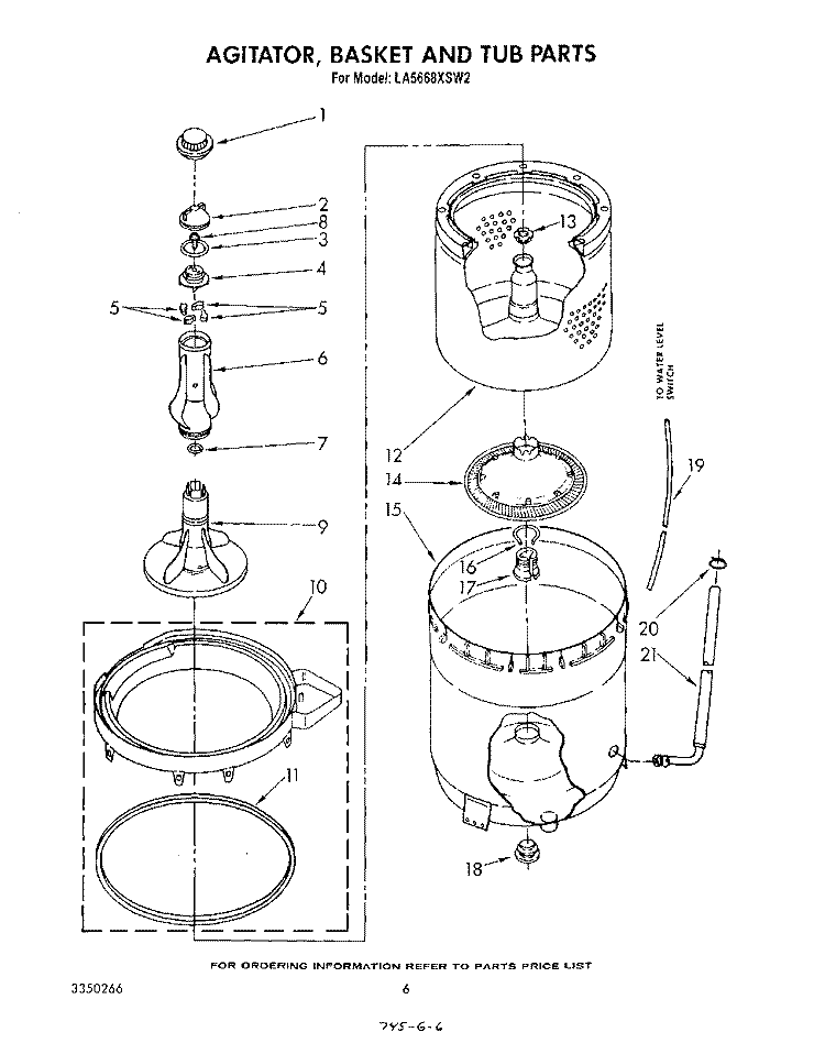 AGITATOR, BASKET AND TUB Diagram and Parts List for LA5668XSW2  Whirlpool Washer