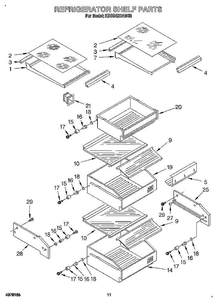 REFRIGERATOR SHELF Diagram and Parts List for KSSS42DAW03  KitchenAid Refrigerator