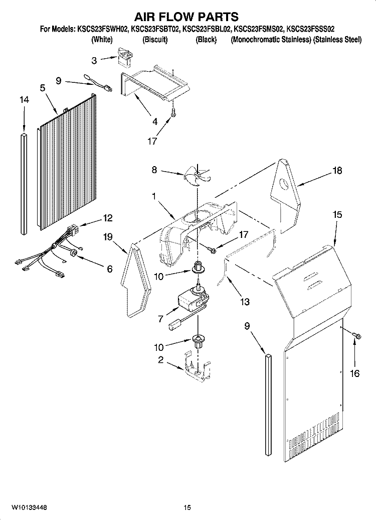 AIR FLOW PARTS Diagram and Parts List for KSCS23FSBL02  KitchenAid Refrigerator
