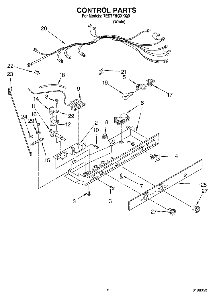 CONTROL Diagram and Parts List for 7ED7FHGXKQ01  Whirlpool Refrigerator