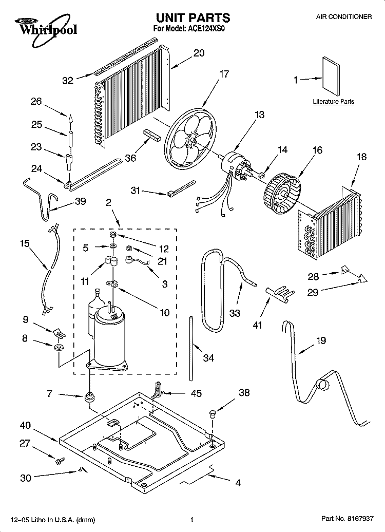 UNIT PARTS Diagram and Parts List for ACE124XS0  Whirlpool Air Conditioner