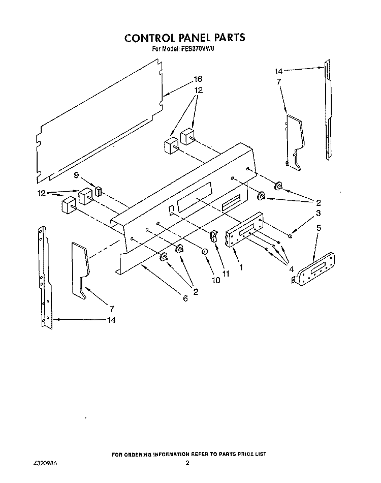 CONTROL PANEL, LIT/OPTIONAL Diagram and Parts List for FES370VL0  Whirlpool Range