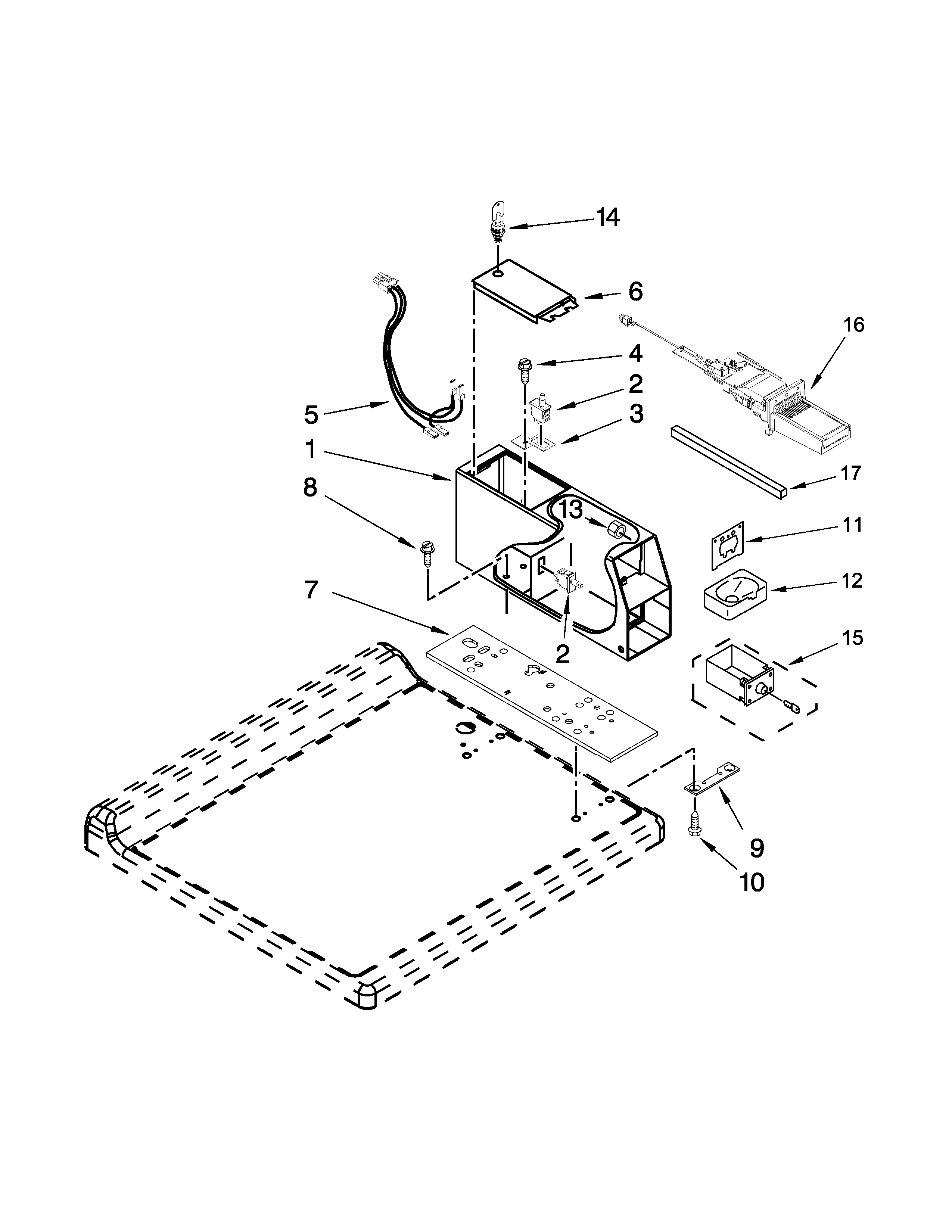 Meter Case Parts Diagram and Parts List for 11041932510  Kenmore Washer