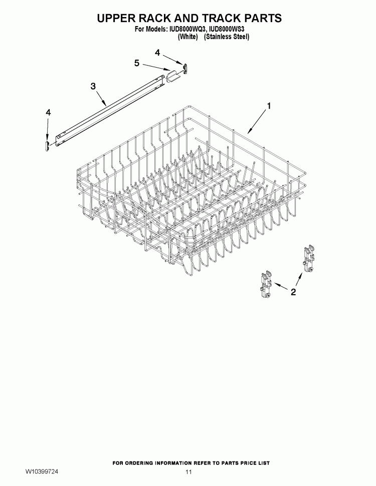 UPPER RACK AND TRACK PARTS Diagram and Parts List for IUD8000WQ3  Whirlpool Dishwasher