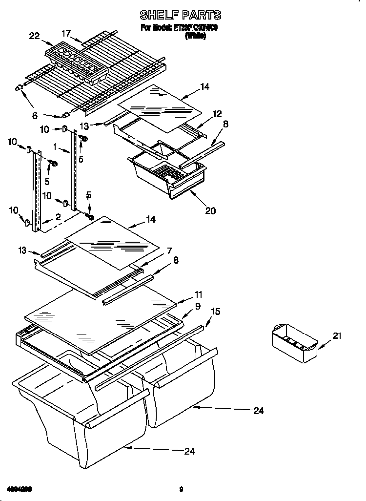 Shelf Diagram and Parts List for ET23PKXGW00  Whirlpool Refrigerator