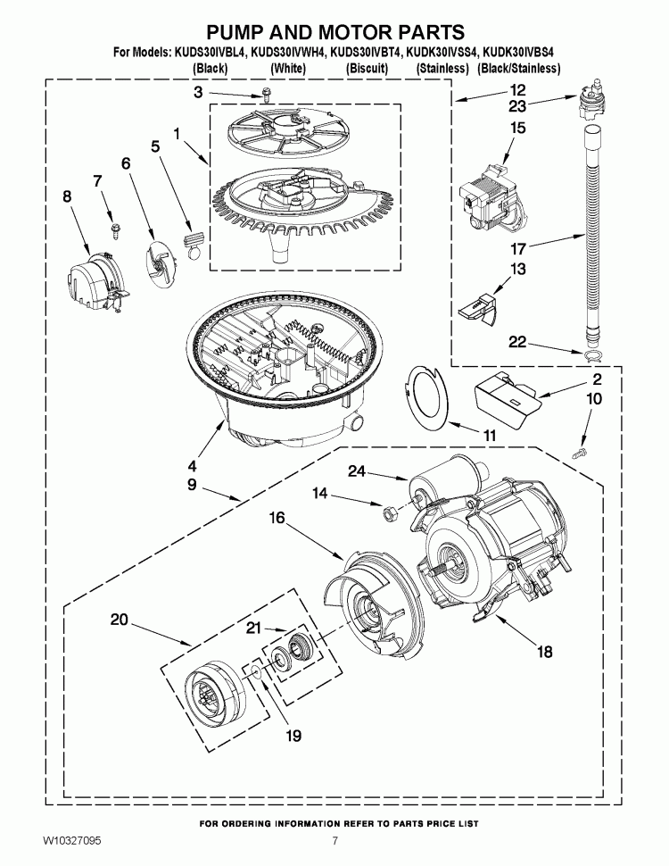 PUMP AND MOTOR PARTS Diagram and Parts List for KUDK30IVSS4  KitchenAid Dishwasher