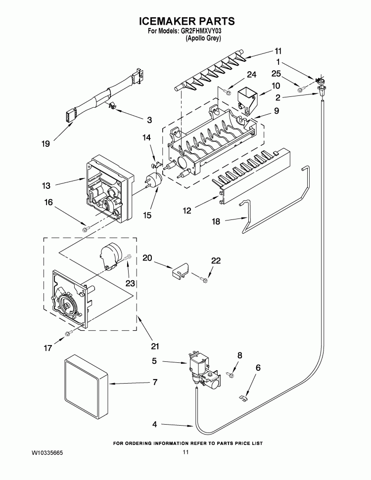 ICEMAKER PARTS Diagram and Parts List for GR2FHMXVY03  Whirlpool Refrigerator