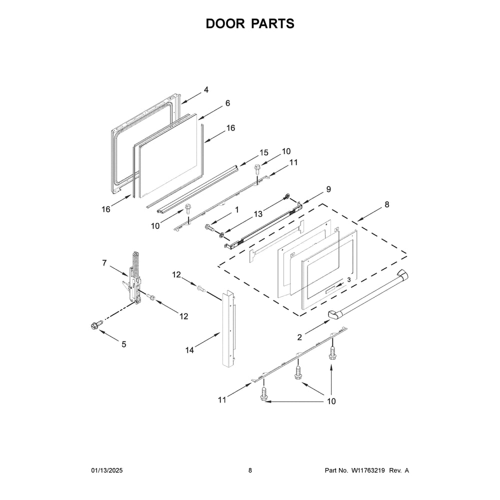 Door Parts Diagram and Parts List for YKSDB900ESS6  KitchenAid Range