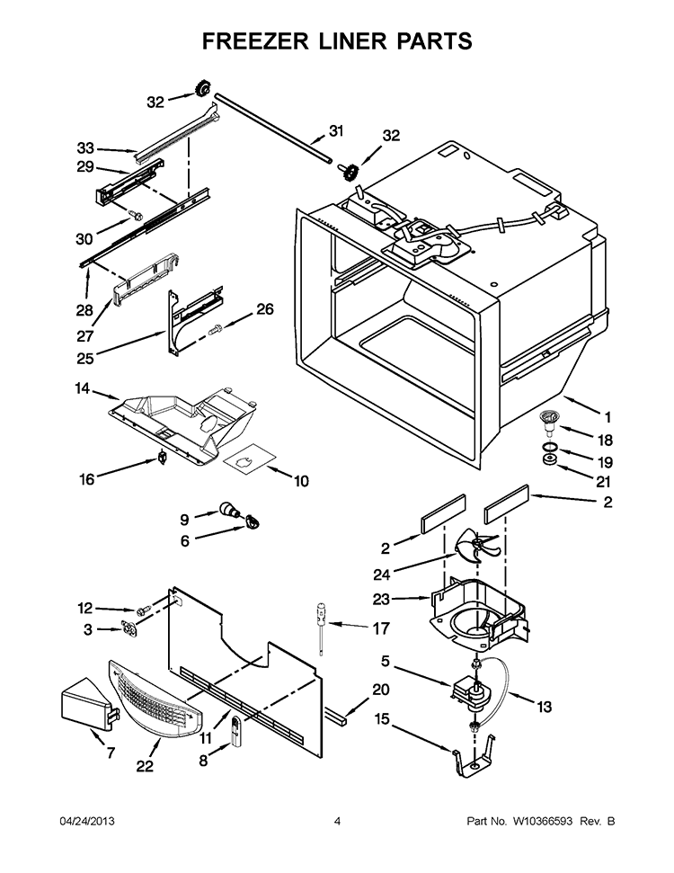 FREEZER LINER PARTS Diagram and Parts List for KBFS22EWMS3  KitchenAid Refrigerator