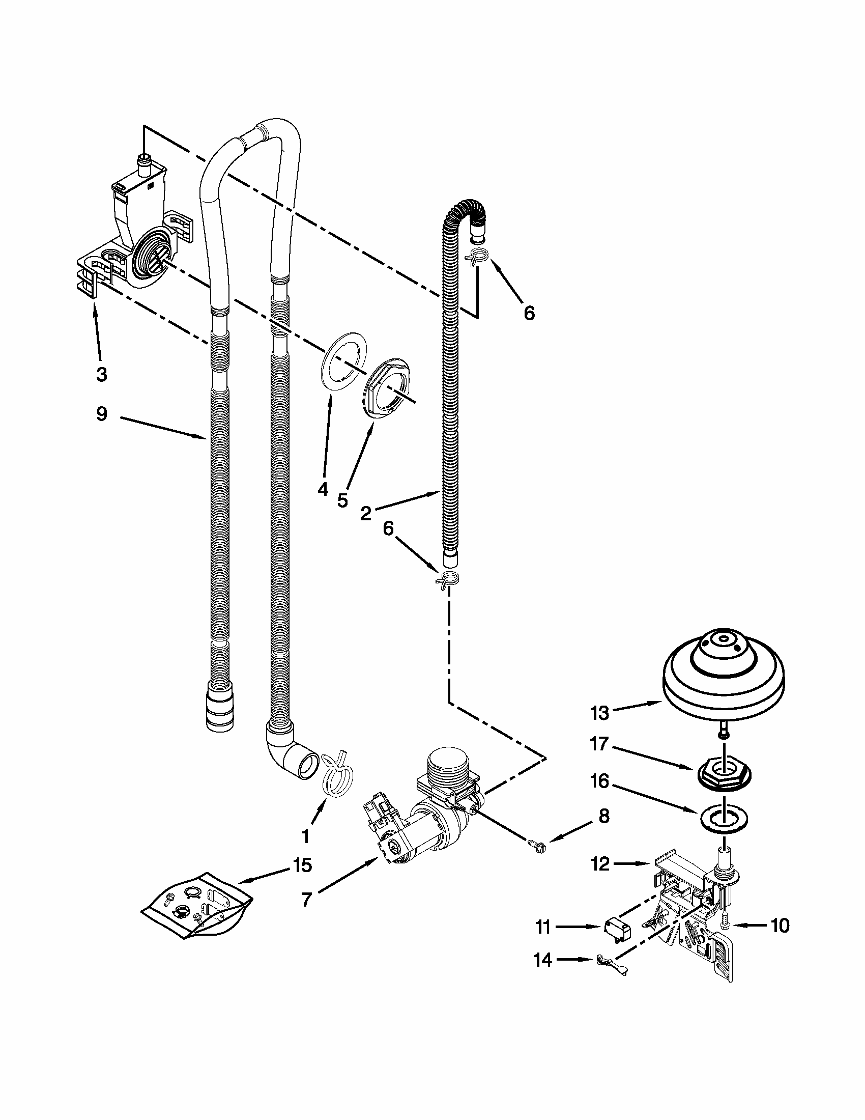 Fill, Drain And Overfill Parts Diagram and Parts List for 66513292K115  Kenmore Dishwasher