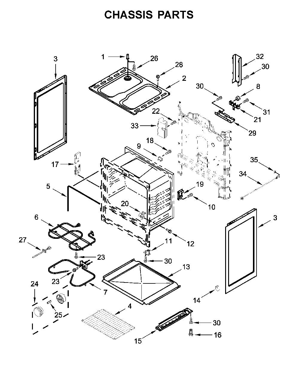 Chassis parts Diagram and Parts List for YWFC150M0JB0  Whirlpool Range