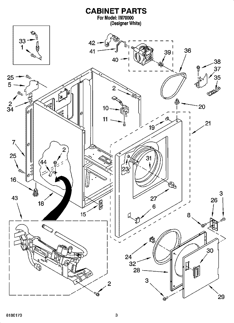 CABINET PARTS Diagram and Parts List for IM70000  Inglis Dryer