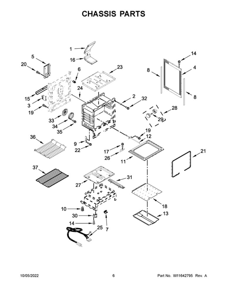 Chassis Parts Diagram and Parts List for WFG775H0HB5  Whirlpool Range