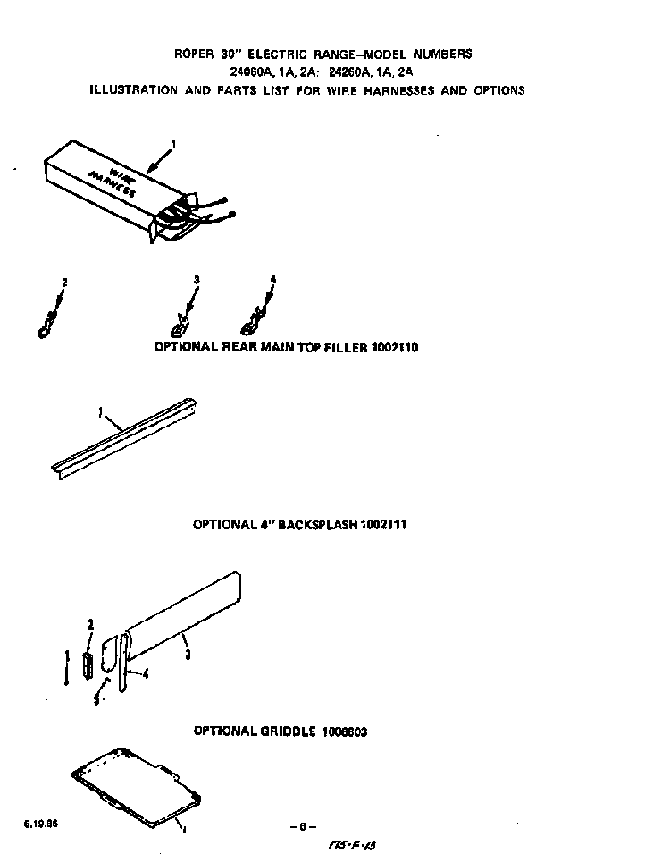 Wire Harness Diagram and Parts List for 2426*2A  Roper Range