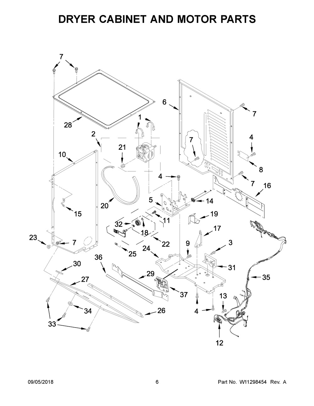 Dryer Cabinet And Motor Parts Diagram and Parts List for WETLV27HW1  Whirlpool Washer Dryer Combo