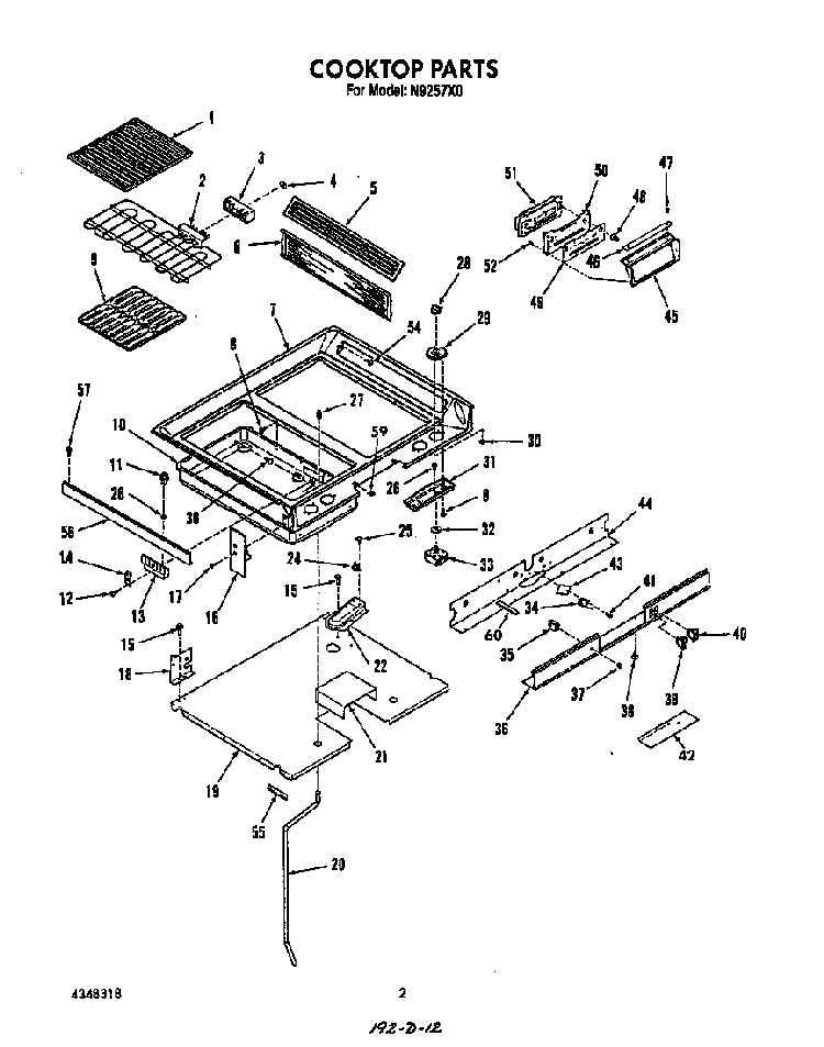 Cook Top Diagram and Parts List for N9257*0  Roper Range