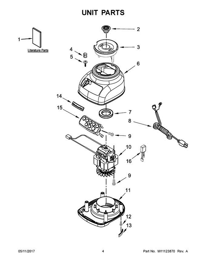 03 - Unit Parts Diagram and Parts List for 5KSB1565EWH0  KitchenAid Blender