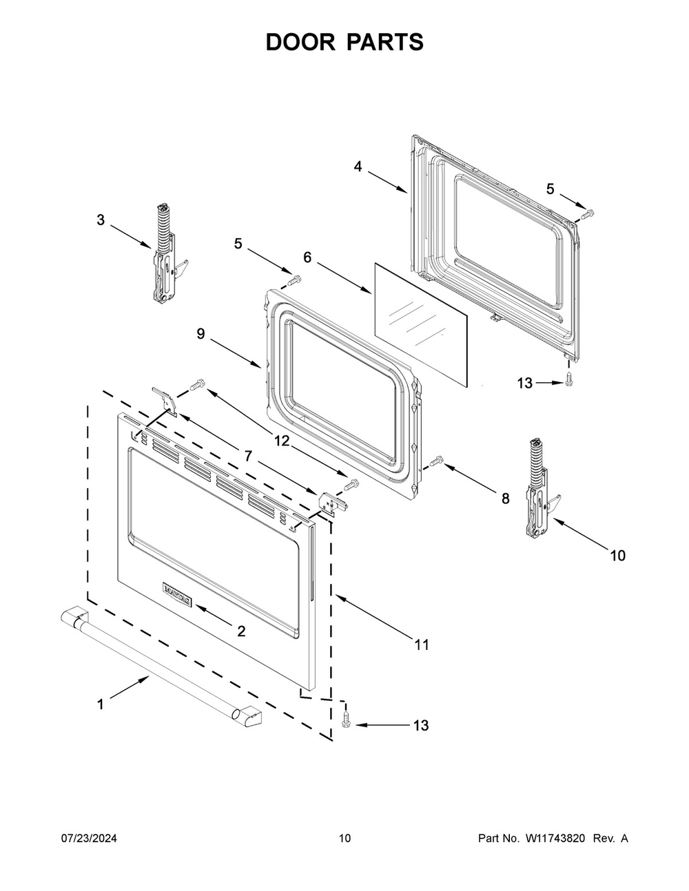 06 - Door Parts Diagram and Parts List for MFGS4030RS0  Whirlpool Range
