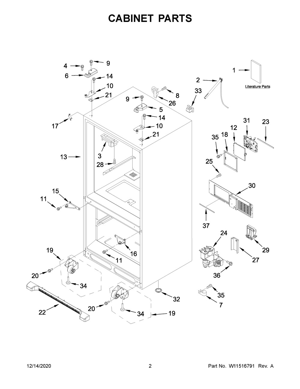 Cabinet Parts Diagram and Parts List for KRFF302EBS02  Whirlpool Refrigerator