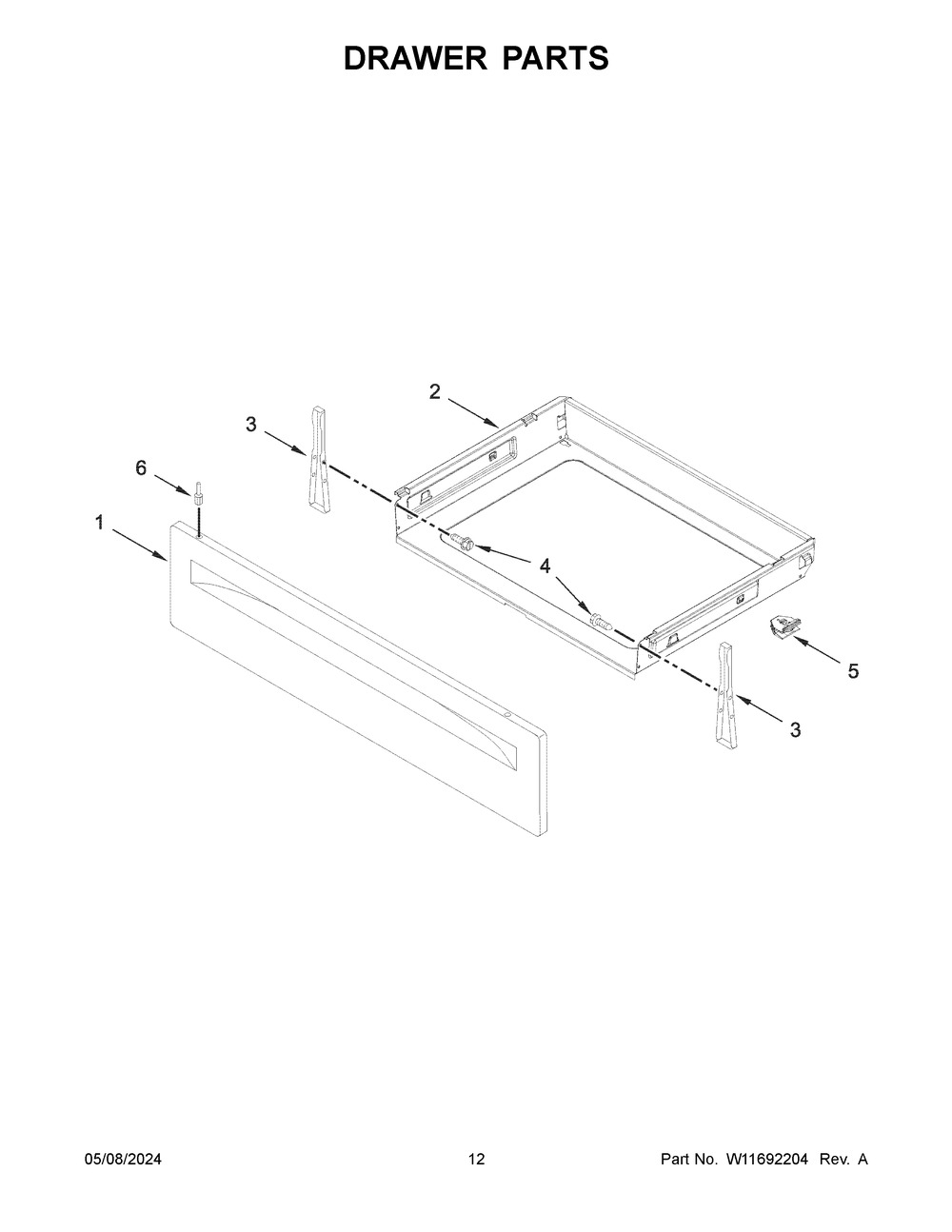 Drawer Parts Diagram and Parts List for WFG525S0JB6  Whirlpool Range