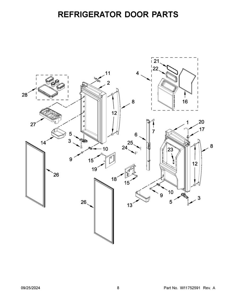 05 - Refrigerator Door Parts Diagram and Parts List for WRMF7736PV01  Whirlpool Refrigerator