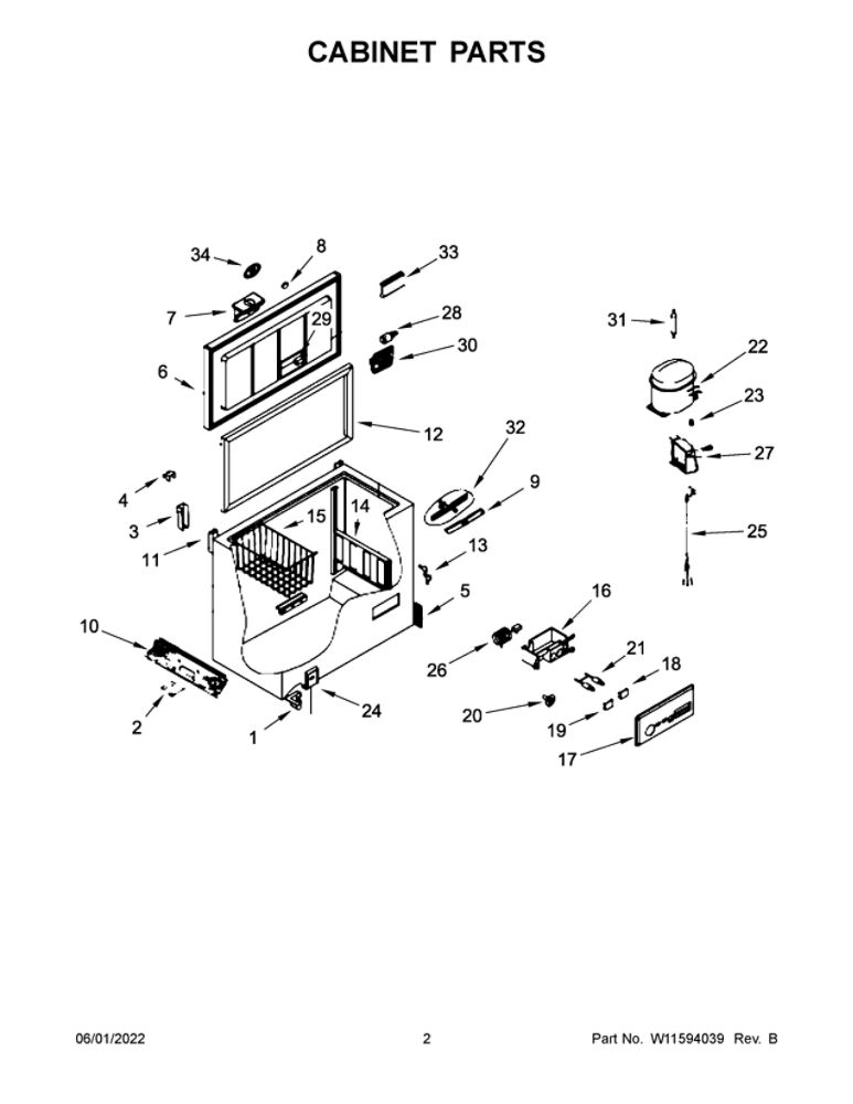 Cabinet Parts Diagram and Parts List for WZC5116LW  Whirlpool Freezer
