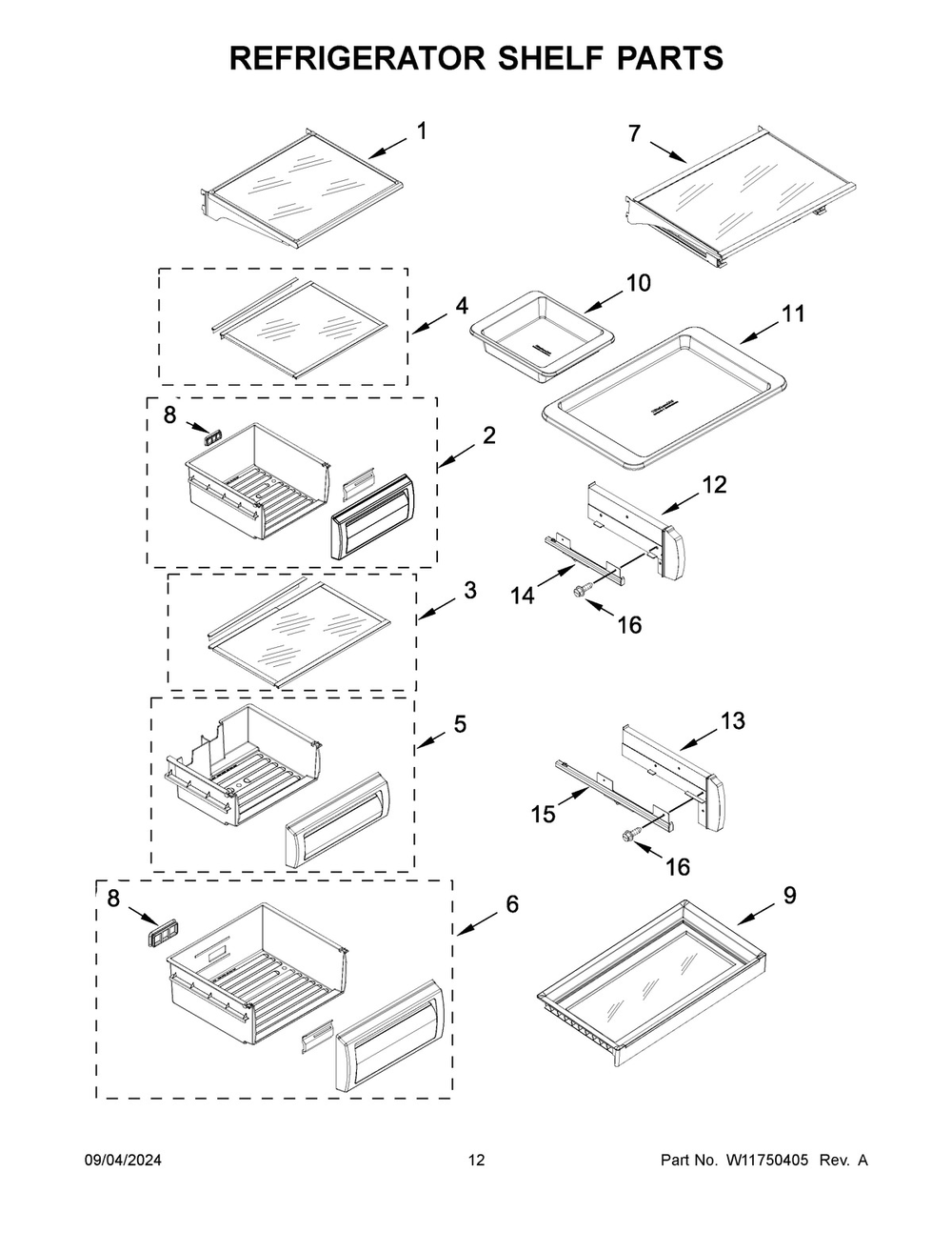 07 - Refrigerator Shelf Parts Diagram and Parts List for KBSD702MPS01  Whirlpool Refrigerator