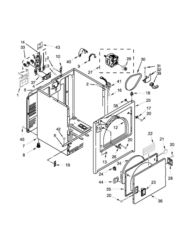 Cabinet Parts Diagram and Parts List for 1106012510  Kenmore Dryer