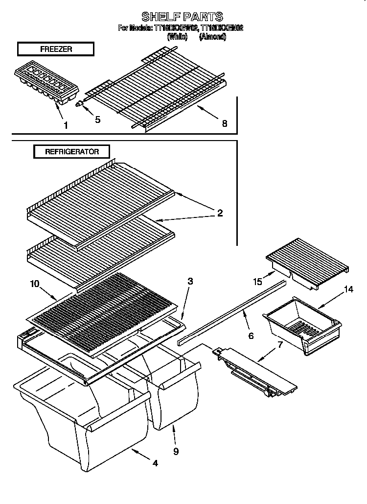 Shelf Diagram and Parts List for TT18DKXEN01  Estate Refrigerator